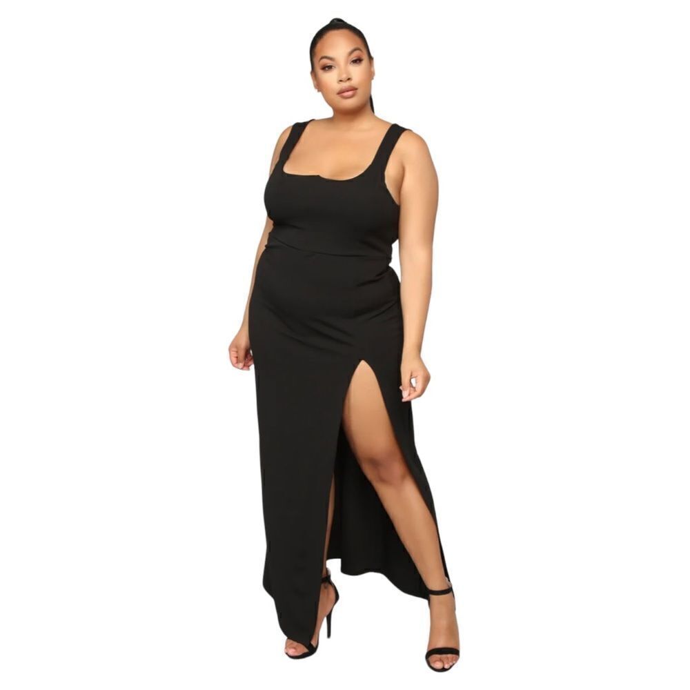 NWT Fashion Nova Black New York Gala Slit Maxi Dress sz 3X